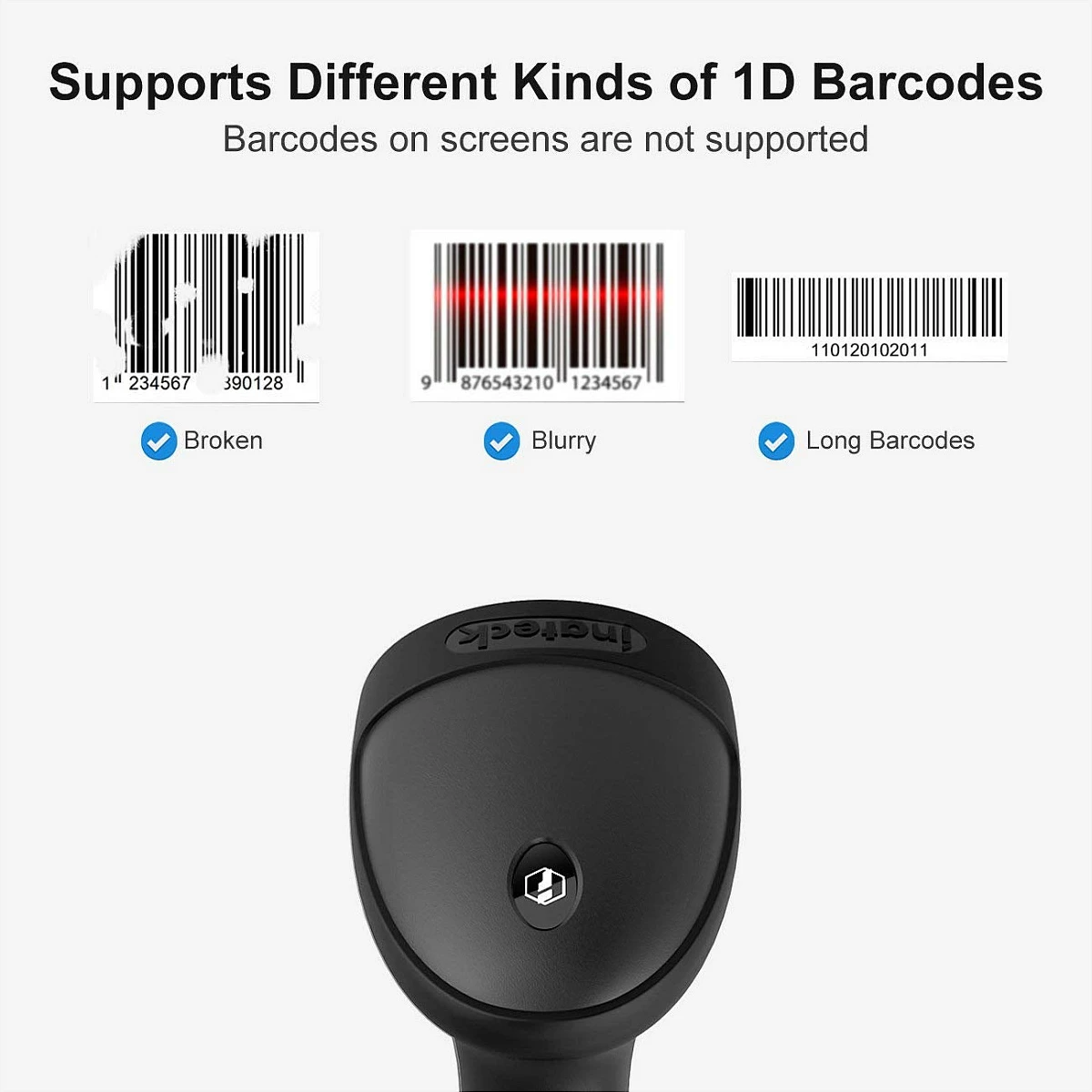 Skaner barkodi Inateck BCST-33, 1D, USB me kabllo, me bazë, zi/verdhë