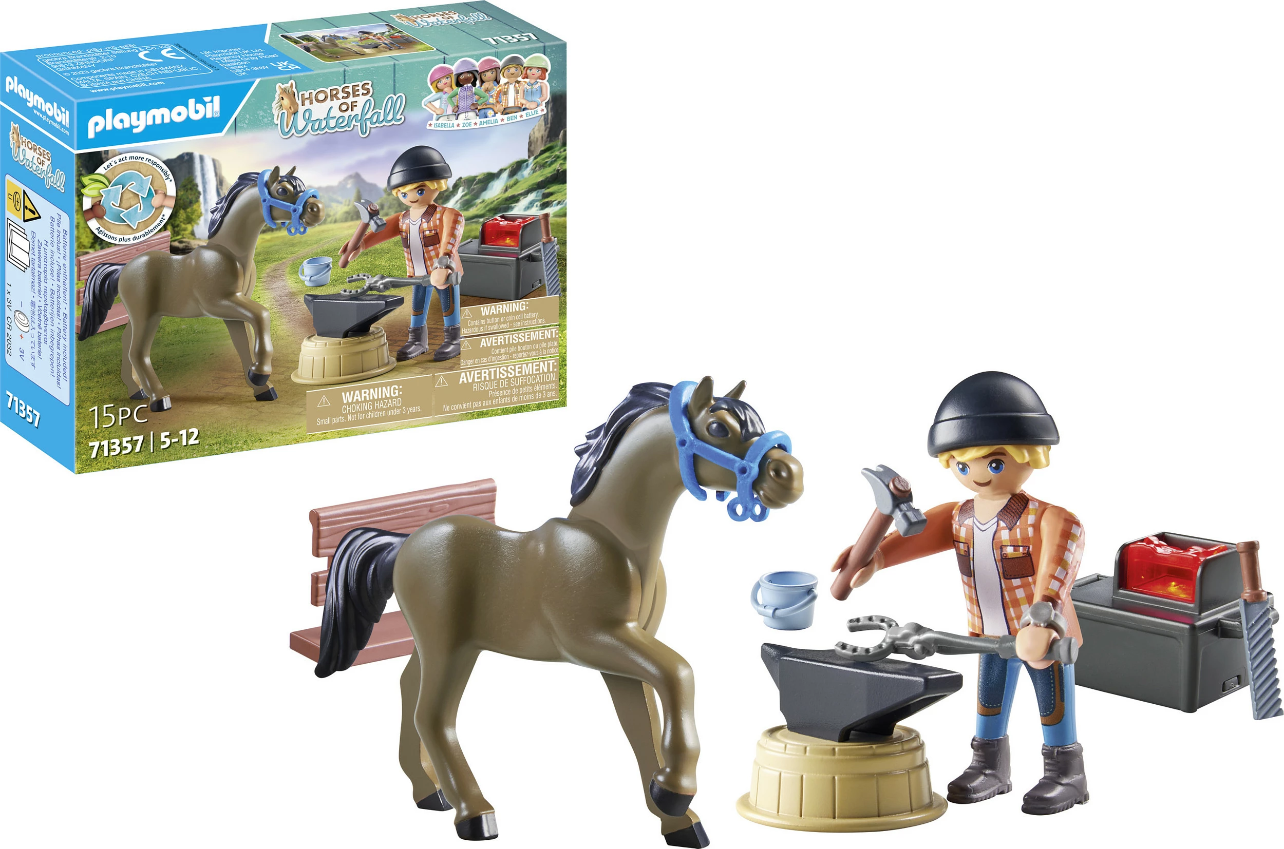 Set lodrash Playmobil Horses of Waterfall 71357, Ben & Achilles, 15 pjesë, shumëngjyrësh