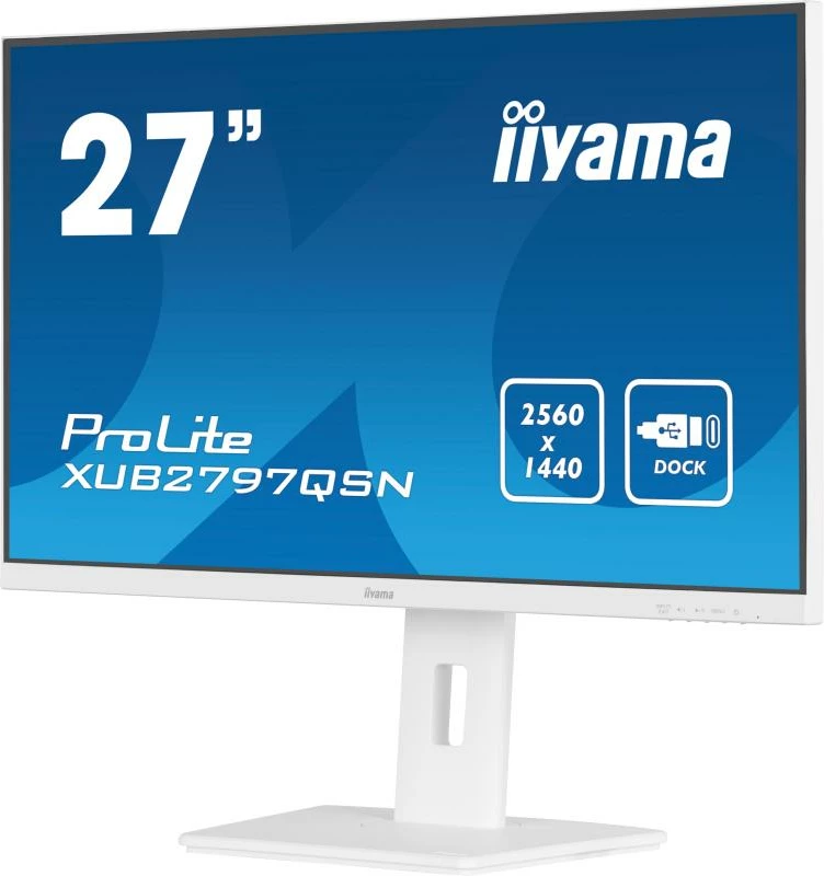 Monitor, iiyama, ProLite XUB2797QSN-W2, 27" QHD 2560x1440 IPS, USB-C dock dhe DisplayPort out, rregullim lartësie 150 mm me pivot, i bardhë