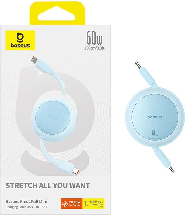 Kabllo USB-C në USB-C Baseus Free2Pull Mini, 1m, 60W, Blu