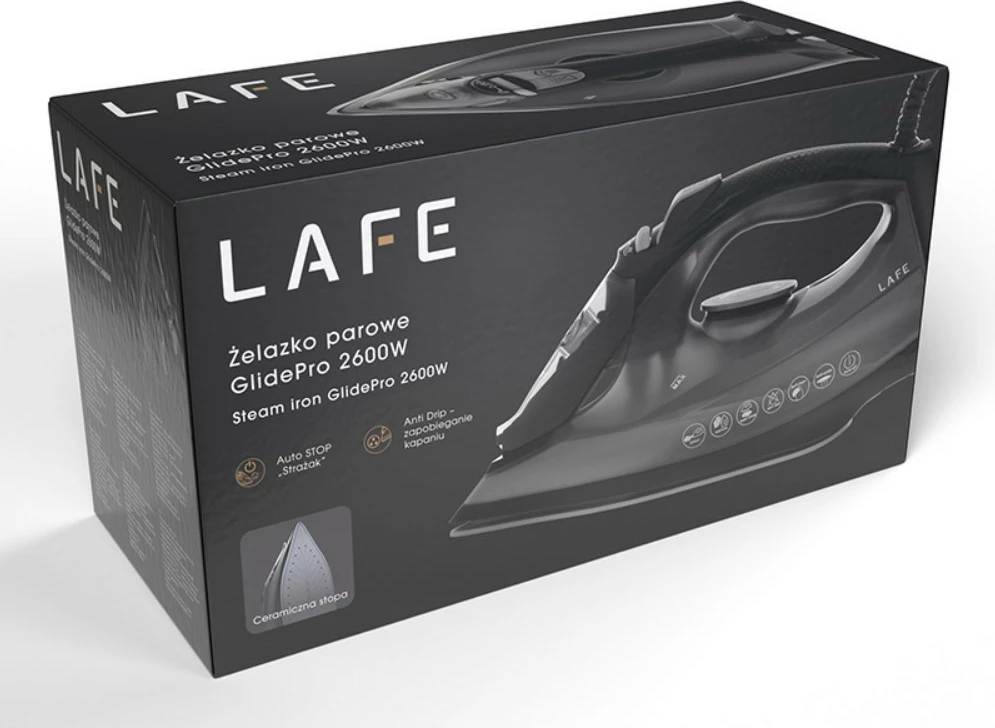 Hekur me avull, Lafe, GlidePro LAFZEL47582, 2600W, shollë qeramike, depozitë 600 ml, i zi