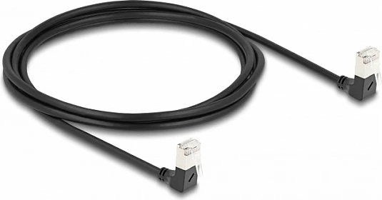 Kabllo rrjeti DeLOCK RJ45 Cat6a S/FTP Slim 2m, 90° e kënduar, e zezë
