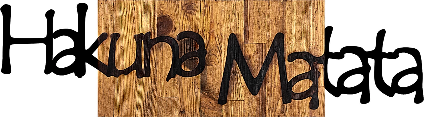 Aksesor dekorativ prej druri për mur, Wallity Hakuna Matata 4, ngjyrë e zezë dhe arre e çelët, 108x3x30cm