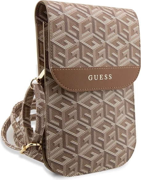 Çantë për celular Guess G Cube Stripe, eco lëkurë, kafe