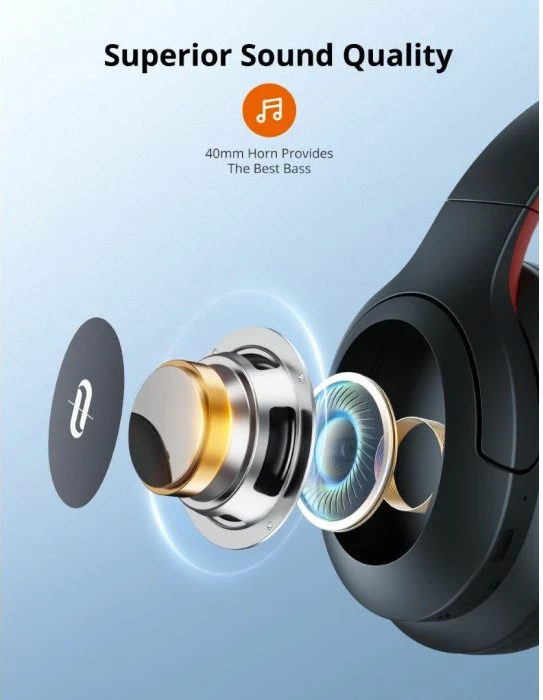 Kufje TaoTronics TT-BH1120 TWS Bluetooth 5.3, 10 mm, IPX5, 30 orë me kuti karikimi, e zezë/kuqe