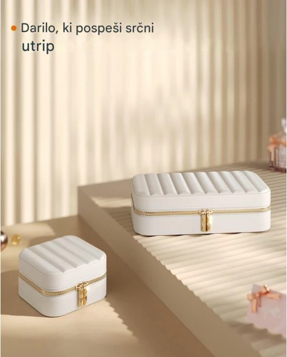 kuti bizhuterish portable SONGMICS HOME ANAH JBC180W01 10.5×20.5×6 cm me pasqyrë, PU lëkurë, me zinxhir, e bardhë e mjegullt