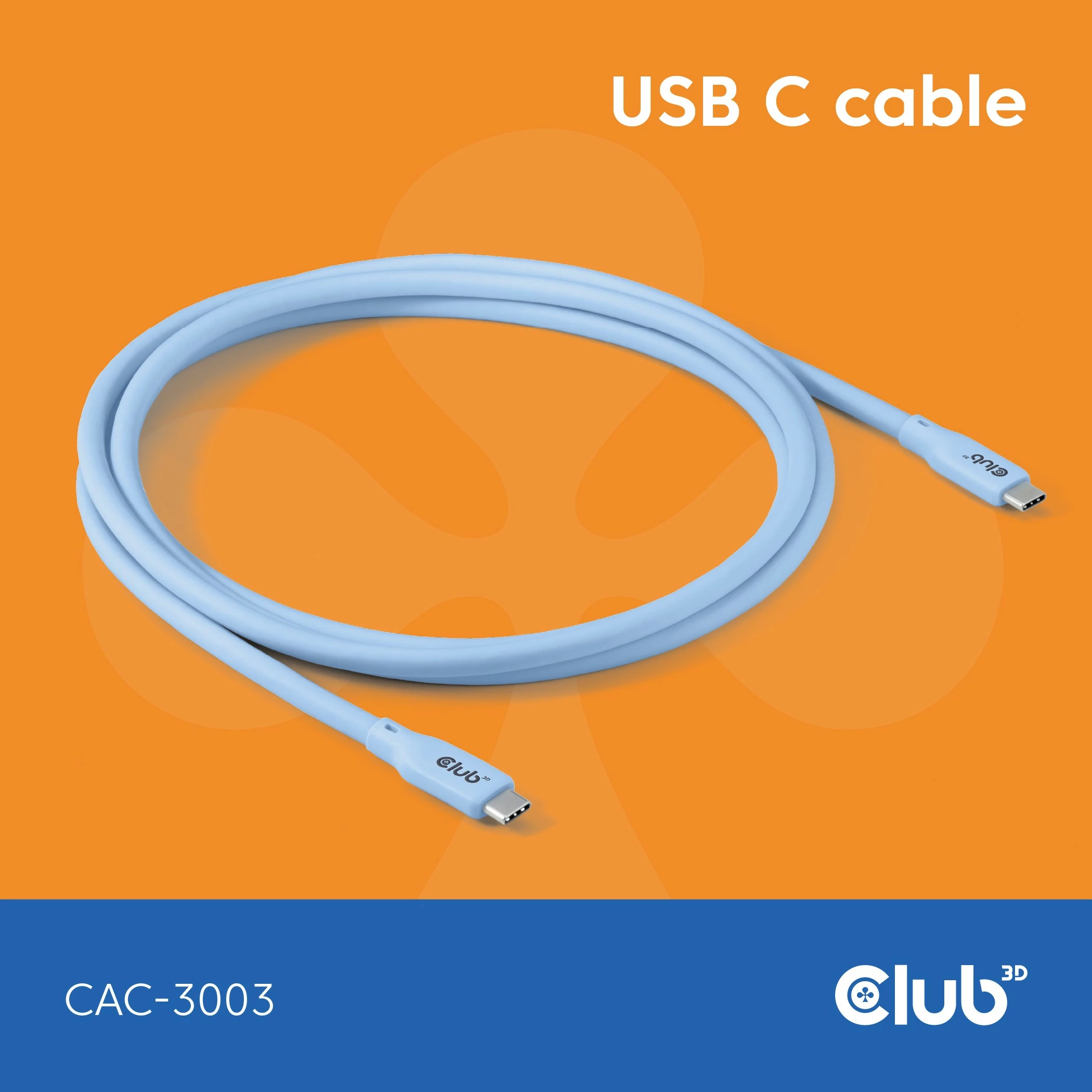Kabllo USB-C Club3D CAC-3003, 2m, 240W, 20Gbps, blu