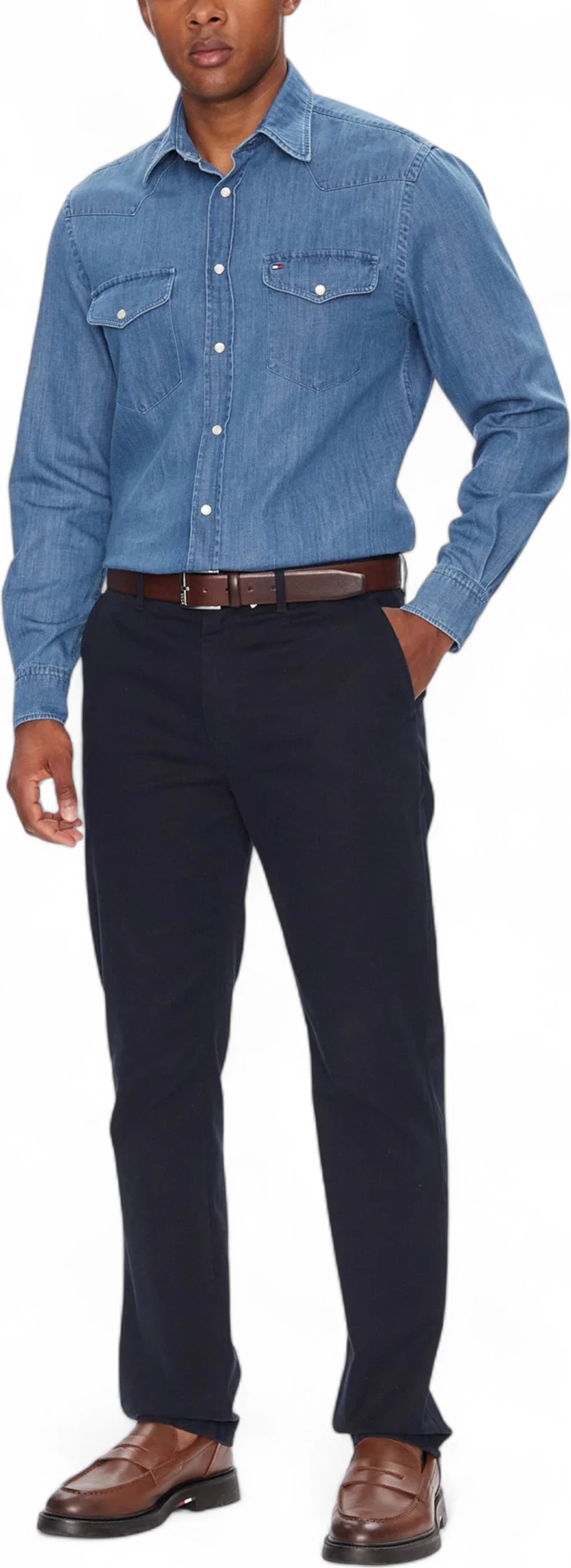 Këmishë për meshkuj Tommy Hilfiger MW0MW39429, blu e çelët denim [Madhësia: XS]