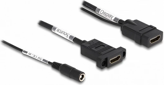 Kabllo HDMI DeLOCK 4K 60Hz me injektim rryme DC 2.1x5.5mm, 0.3m, e zezë