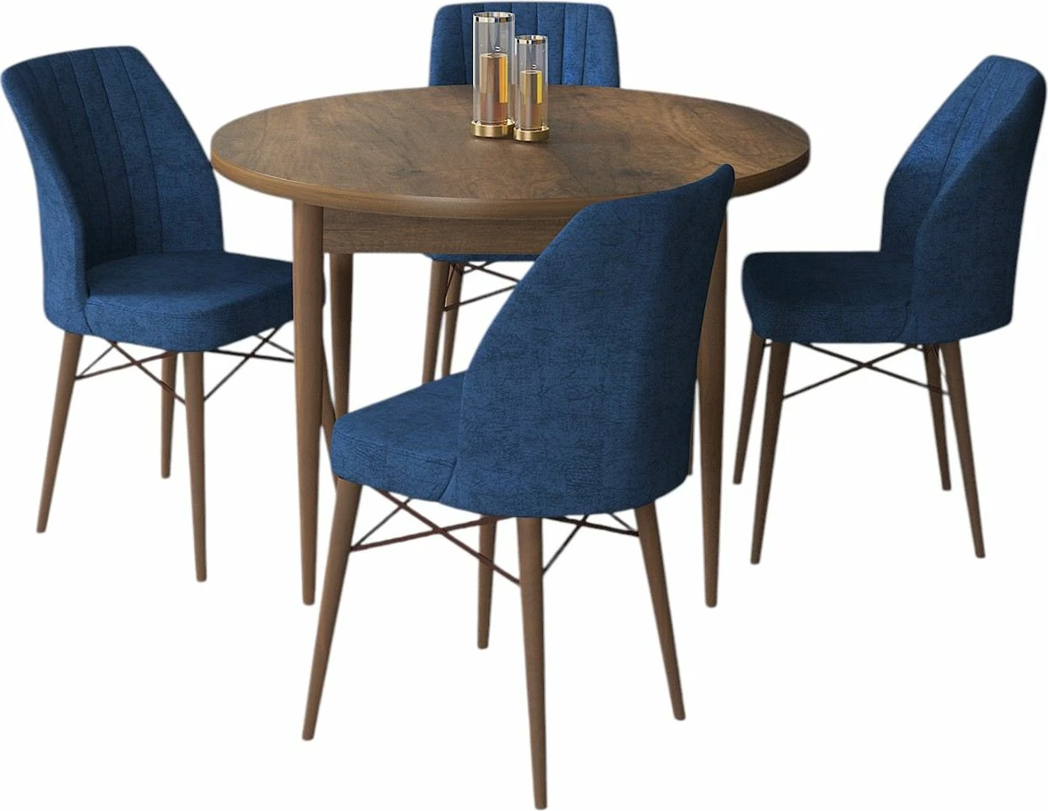 Tavolinë me karrige, 5 copë, Skye Decor, Barok, ngjyrë kaltër e errët