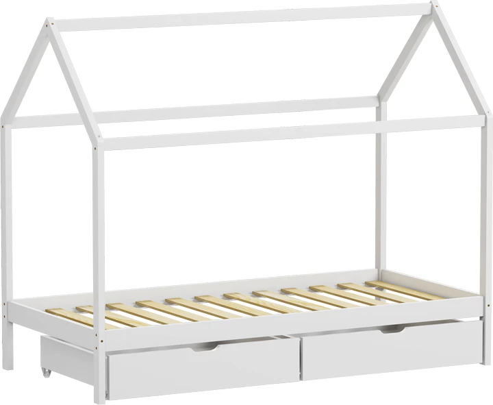 Krevat fëmijësh Montessori Mellin me 2 sirtarë dru pishe ngjyrë e bardhë 90x190cm