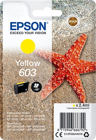 Bojë printeri, Epson, 603 C13T03U44010, 2.4 ml 130 faqe, e verdhë