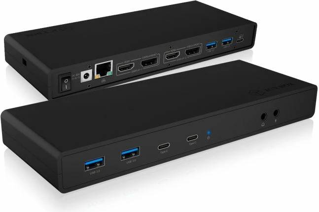 Stacion docking USB-C ICYBOX IB-DK2245AC, dual 4K/5K, 65W Power Delivery, Gigabit LAN, i zi, set me adapter rryme dhe kabllo