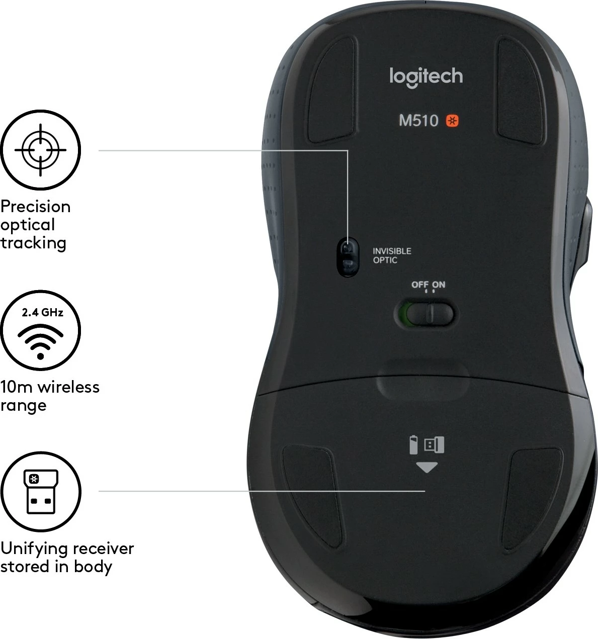 Maus Logitech M510, Laser, RF Wireless, Ngjyrë e zezë