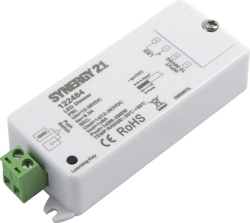 Dimmer LED Synergy21 S21-LED-SR000102, 12-36V DC, 95x36x20 mm, i bardhë