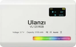 Llambë LED Ulanzi VL120 RGB/WB 2500-9000K, 5000mAh, set me difuzor silikoni + adapter cold shoe + kabllo USB-C, e bardhë