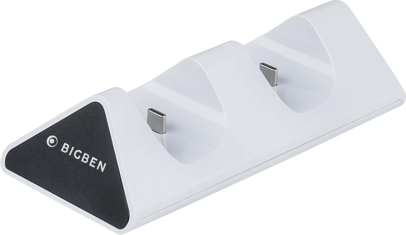 Stacion karikimi për kontrollera PS5 Bigben Dual Charging Station V2, karikim i dyfishtë, USB-C, karikim i shpejtë 3 orë, bardhë/zi