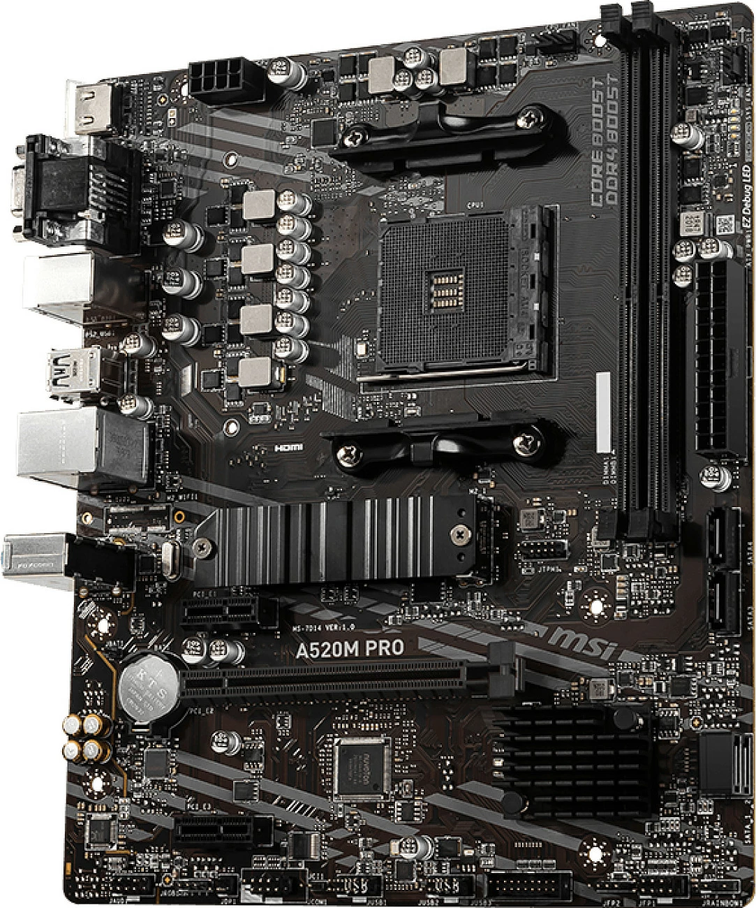 Pllakë amë MSI A520M PRO, AMD, Socket AM4, DDR4-SDRAM, 64 GB, micro ATX