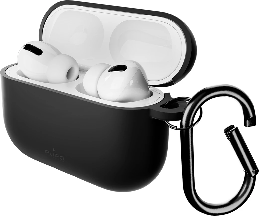 Mbështjellës silikoni Puro Icon për AirPods Pro 3, me karabinë, i zi, në kuti
