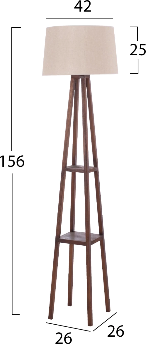 Llambë dyshemeje me këmbë druri, ngjyrë arre, kapak bezhë, 26x26x156 cm, FH7695.01