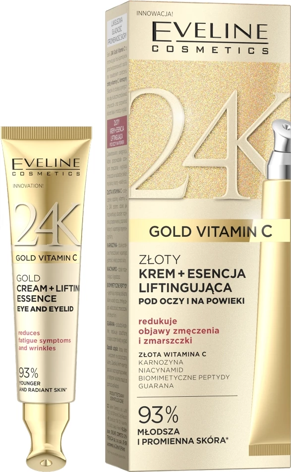 Krem + Esencë lifting për sy dhe qepalla Eveline Cosmetics 24K Gold Vitamin C për femra, 15ml