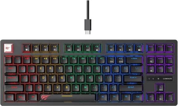Tastierë mekanike gaming HAVIT Gamenote HV-KB892L, 87 taste, USB-C, UK layout, e zezë