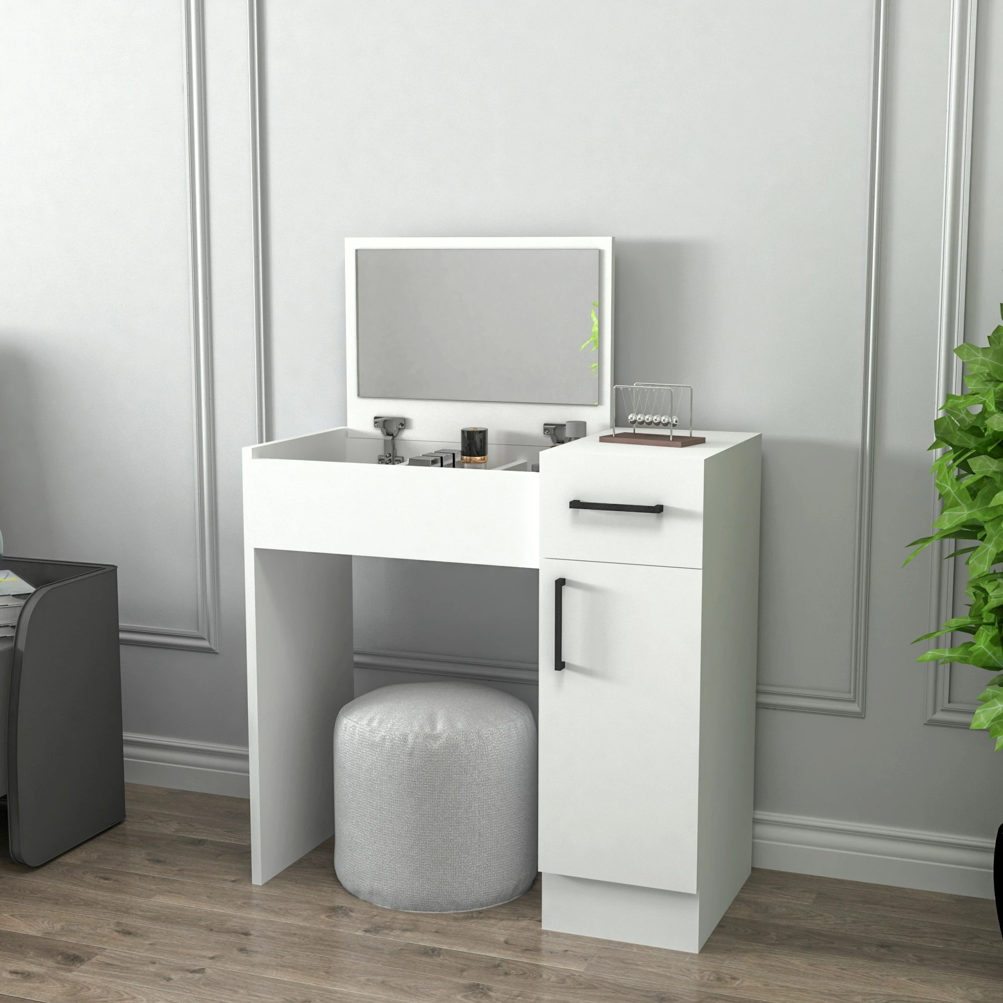 Tavolinë grimi Skye Decor, e bardhë, Inci