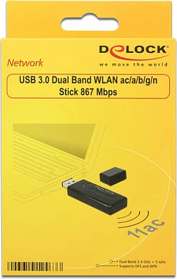 Adapter Wi‑Fi USB DeLOCK 12463, Wi‑Fi 5 (802.11ac), 867 Mbit/s, dual band 2.4/5 GHz, i zi