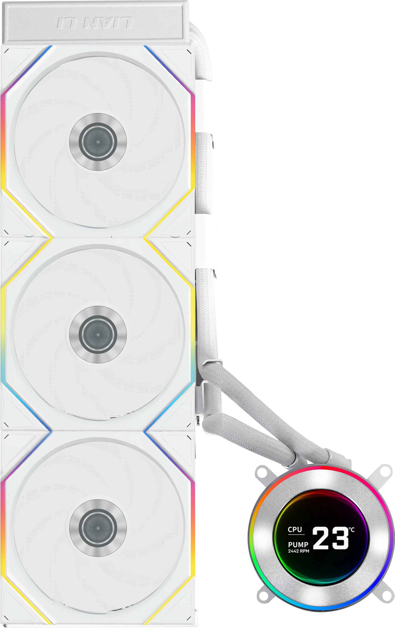 Ftohës uji AiO për CPU Lian Li HYDROSHIFT II LCD-C 360TL, 360mm, me LCD, RGB, i bardhë
