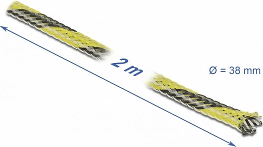 Tub rrjetë i zgjerueshëm për kabllo DeLOCK, 2 m x 38 mm, poliester, zi/verdhë