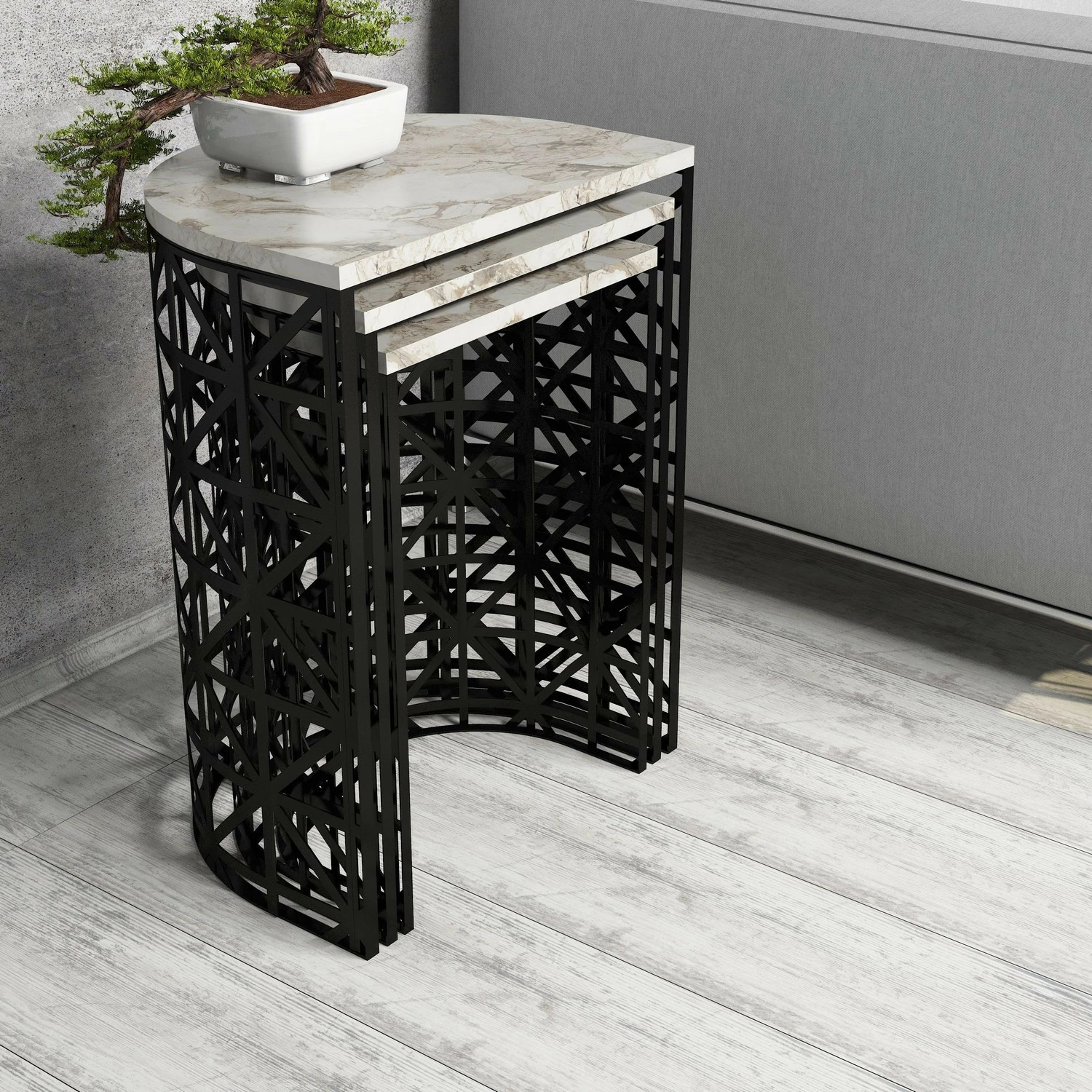 Set tavolinash të mbivendosura (3 copë), Skye Decor, stil mermeri i bardhë