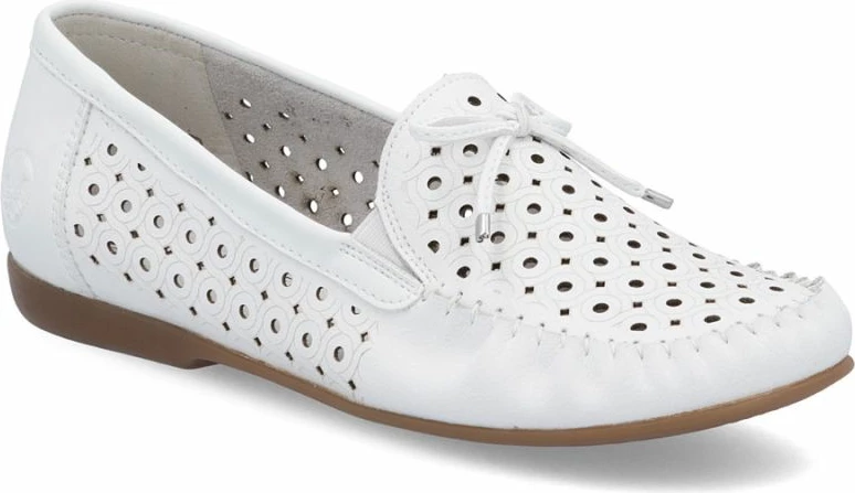 Mokasina lëkure për femra Rieker L6352-80, të bardha