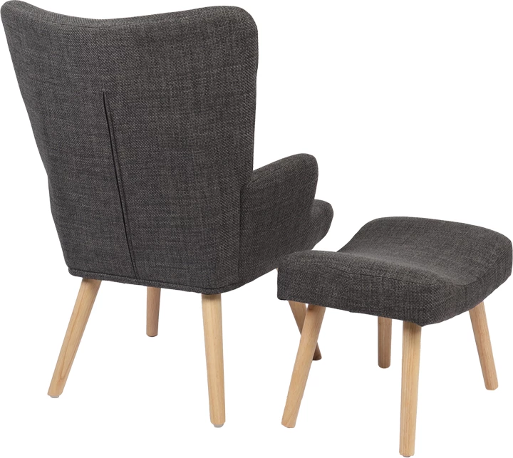 Fotelje me stolkë Gerlina, material gri e errët, këmbë ngjyrë natyrale, 71x64x94cm