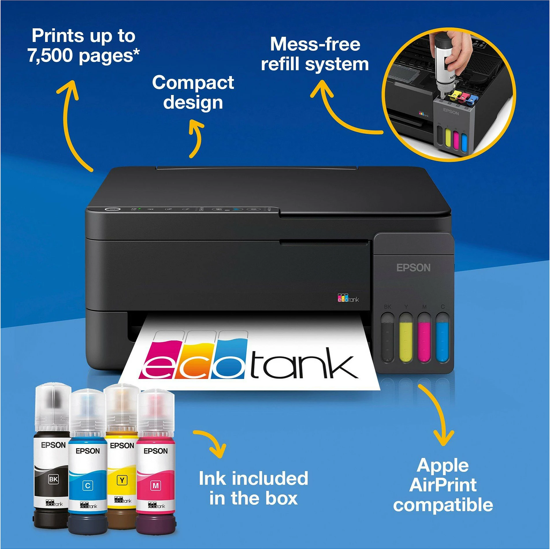 Printer multifunksional Epson EcoTank ET-2910, inkjet me ngjyra, A4, depozita boje, i zi