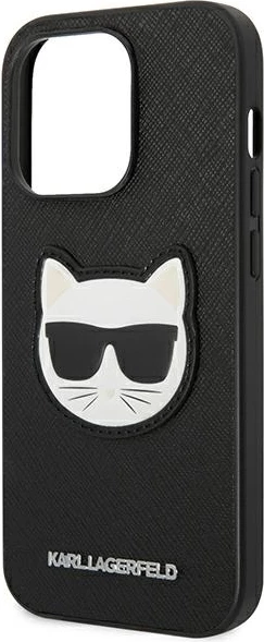 Mbështjellës Karl Lagerfeld KLHCP14XSAPCHK për iPhone 14 Pro Max 6.7", Saffiano Choupette Head Patch, i zi