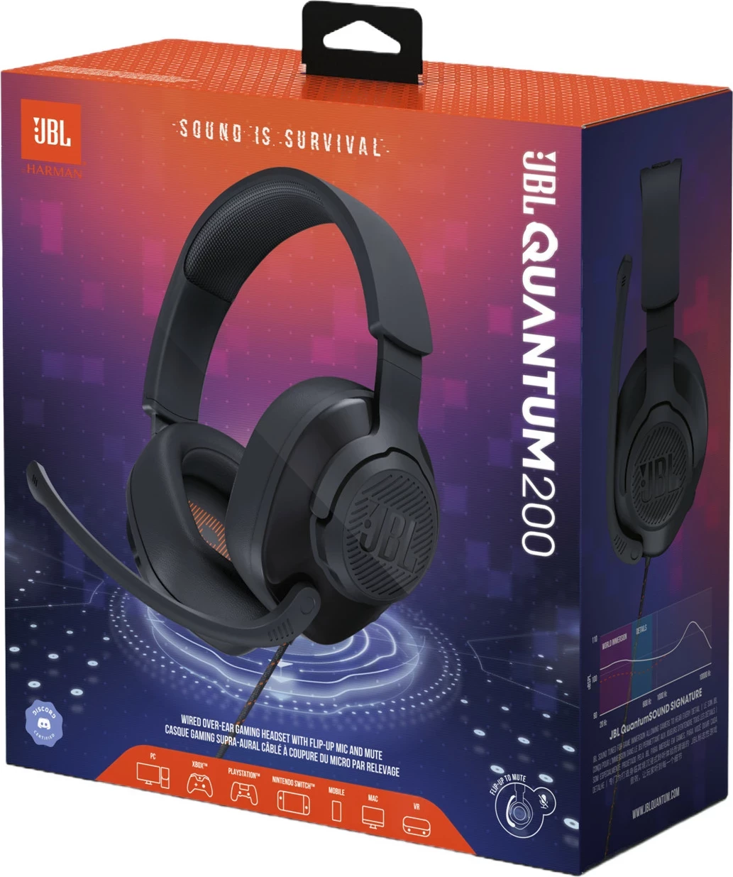 Kufje me kabllo JBL Quantum 200, mikrofon i shkëputshëm, të zeza