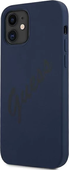 Mbështjellës Guess GUHCP12SLSVSBL për iPhone 12 mini 5.4\", hardcase TPU/silikon, Script Vintage, blu
