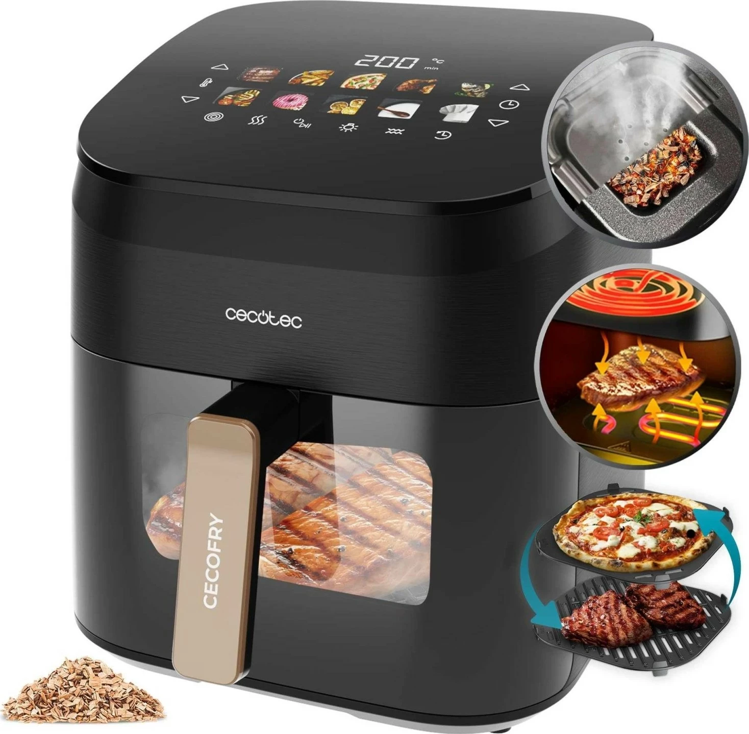 Fryer dhe grill Cecotec Cecofry&Grill Smokin' 6500, 6L, 2200W, e zezë
