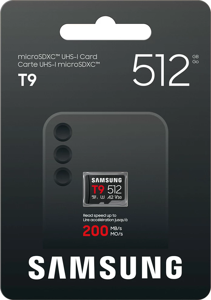 Kartelë memorie microSD Samsung T9 512GB, UHS-I U3 V30 A2, 200/130 MB/s, e zezë