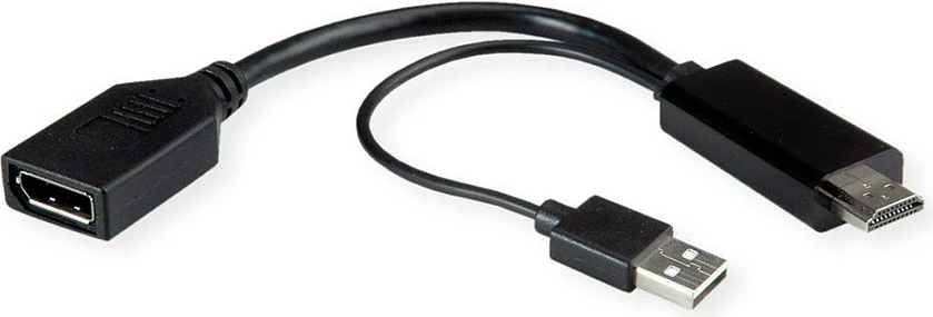 Adapter kabllo ROLINE 12.03.3147, HDMI+USB në DisplayPort, 0.15 m, 4K@60Hz, i zi