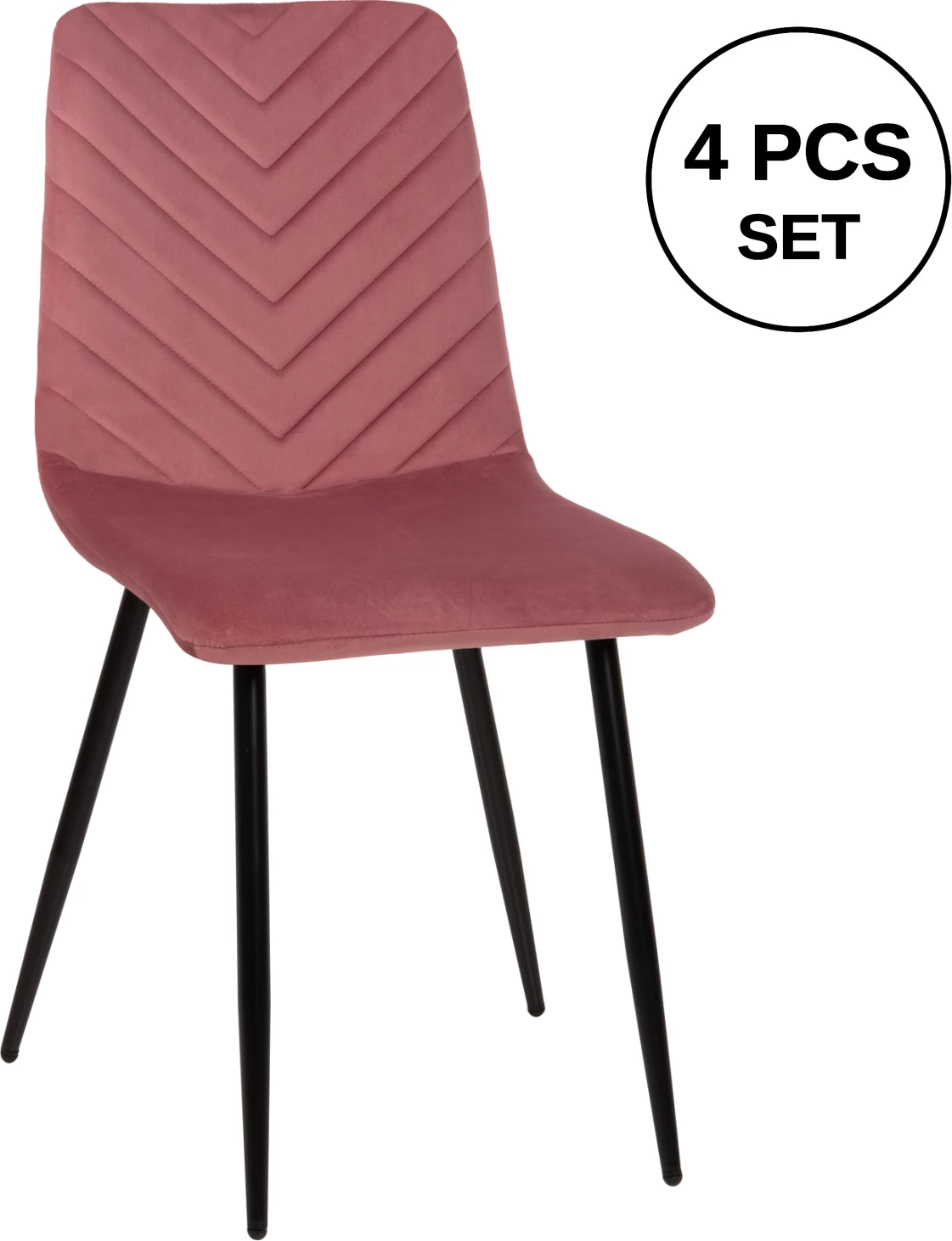 Karrige për ngrënie LATRELL FH8587.02, ngjyrë rozë e zbehtë, këmbë metalike të zeza, 43x54x88H cm., set prej 4 copë