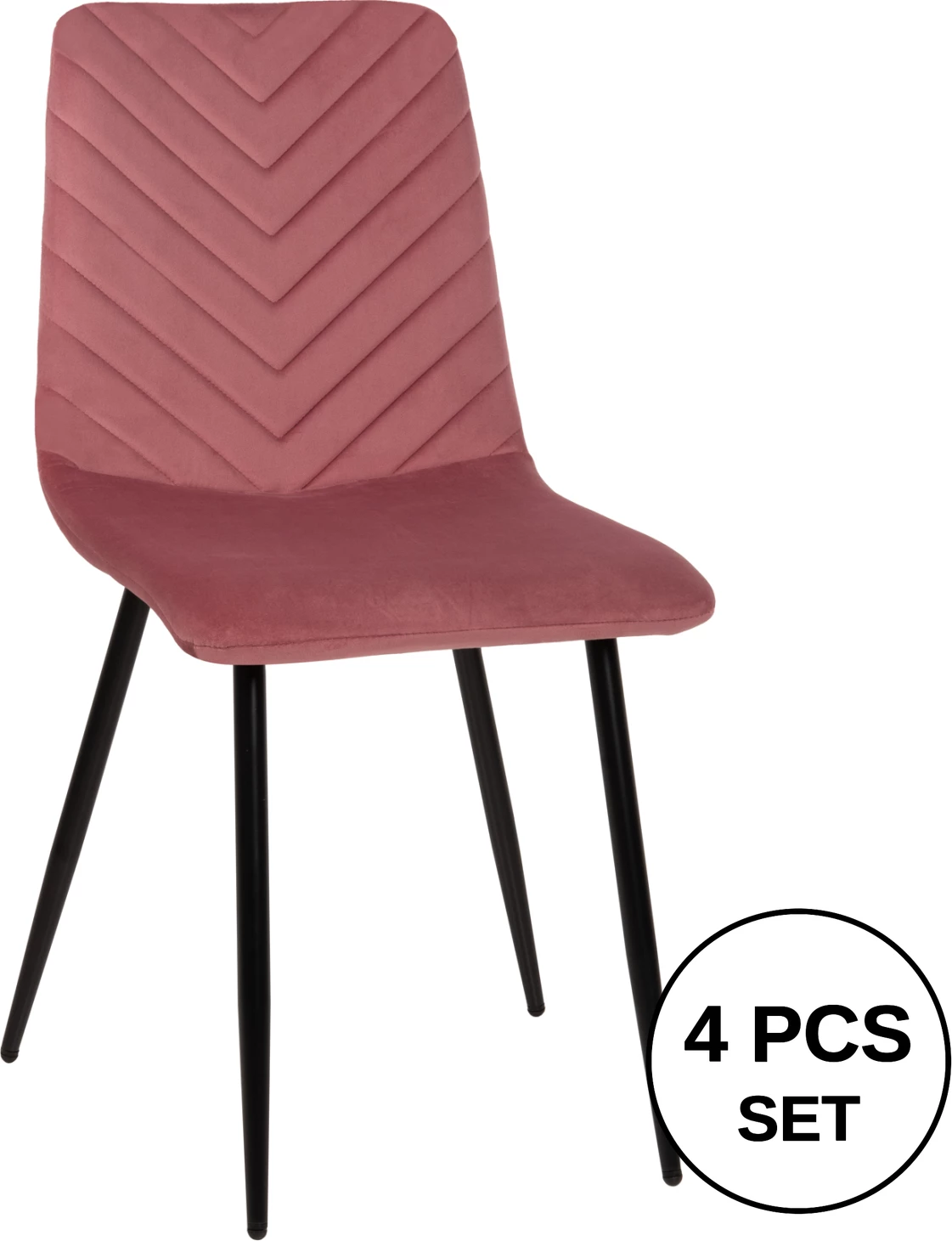 Karrige për ngrënie LATRELL FH8587.02, ngjyrë rozë e zbehtë, këmbë metalike të zeza, 43x54x88H cm., set prej 4 copë