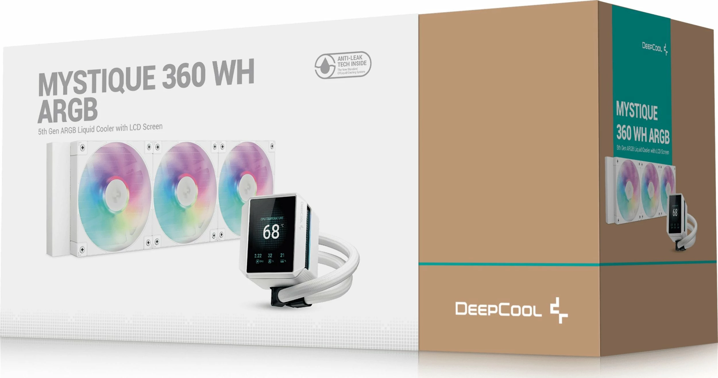 Ftohës uji AIO Deepcool Mystique 360 WH ARGB 360mm me ekran LCD 2.8\", 3x120mm PWM, i bardhë