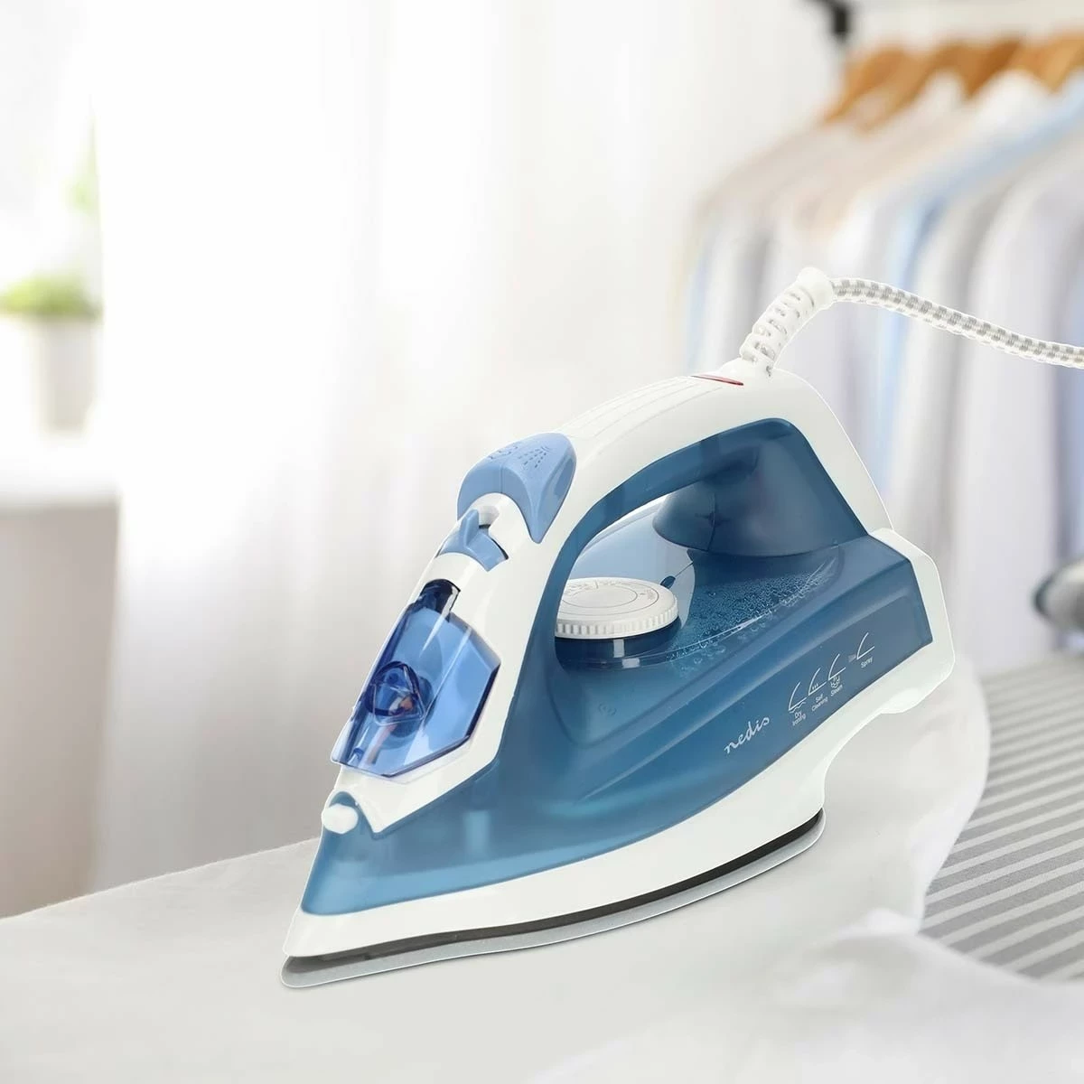 Hekur me avull Nedis IRON500, 2000W, pllaka qeramike, blu