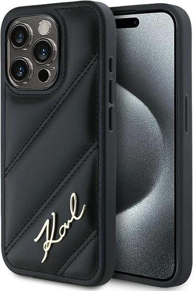 Mbështjellës Karl Lagerfeld Diagonal Quilted Script për iPhone 14/15/13, i zi
