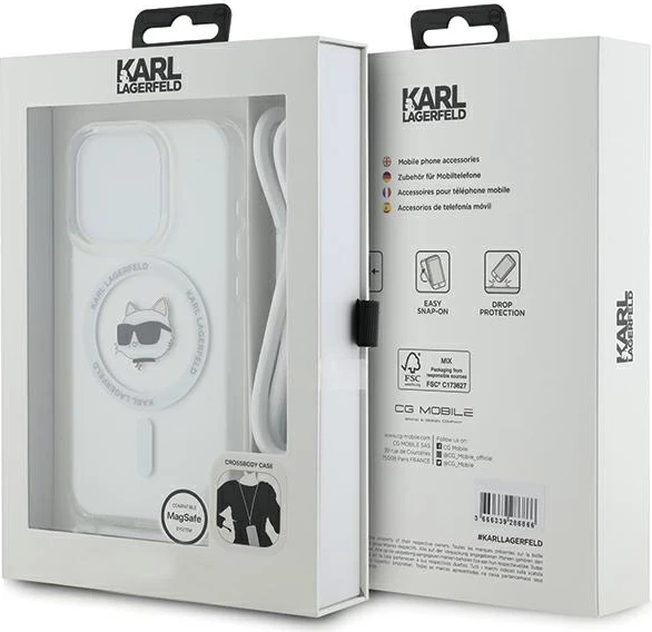 Mbështjellës Karl Lagerfeld IML Choupette Head & Cord MagSafe për iPhone 15 Pro, Transparent