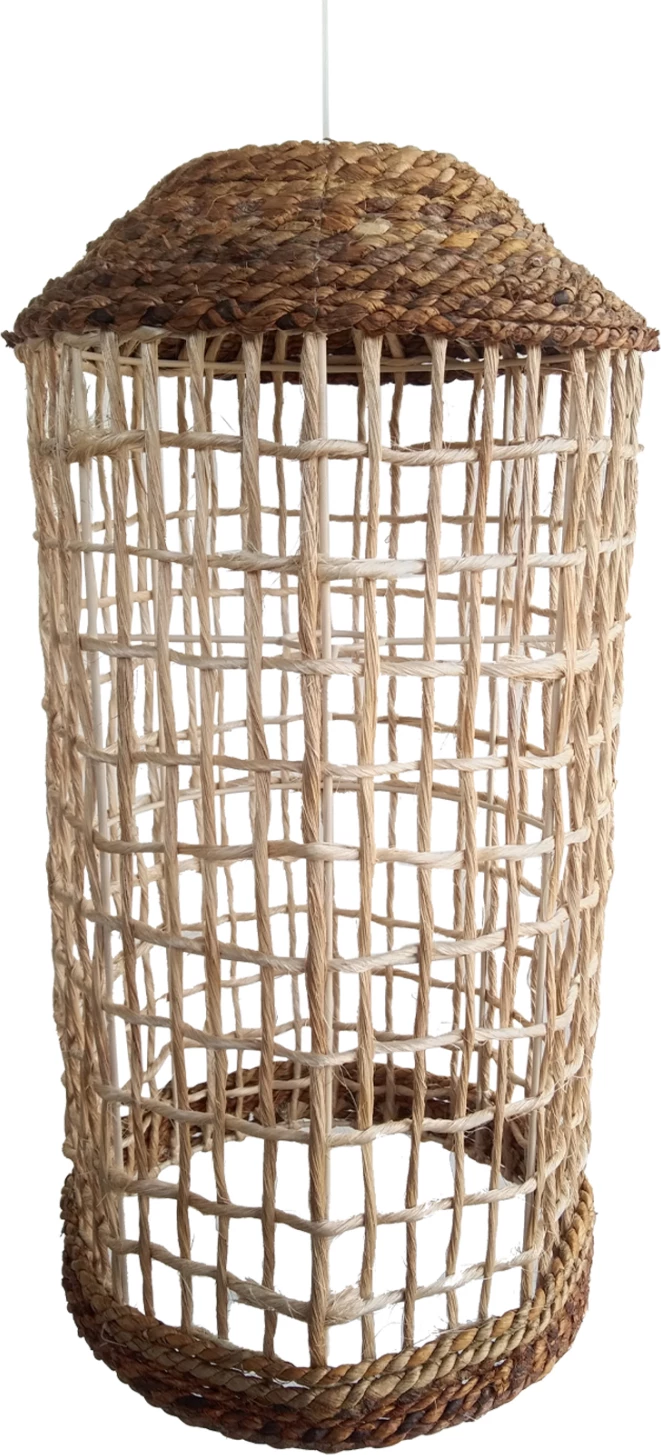 Llambë varëse tavani cilindrike me kafaz, fibra abaka natyrale, 27x27x53-90Hcm, FH7767