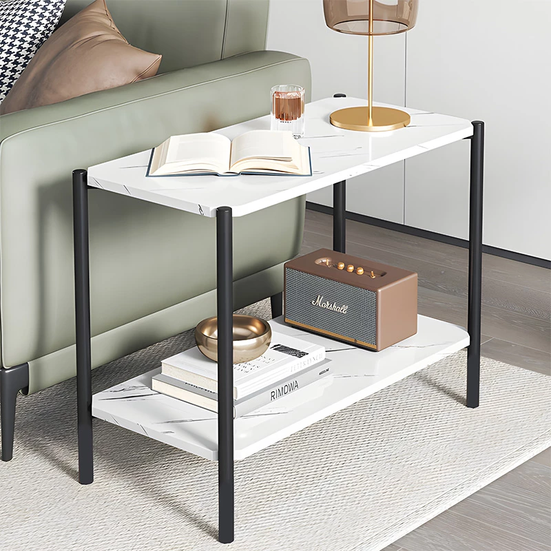 Tavolinë anësore Mara MDF mermer e bardhë-e zezë 80x40x55cm