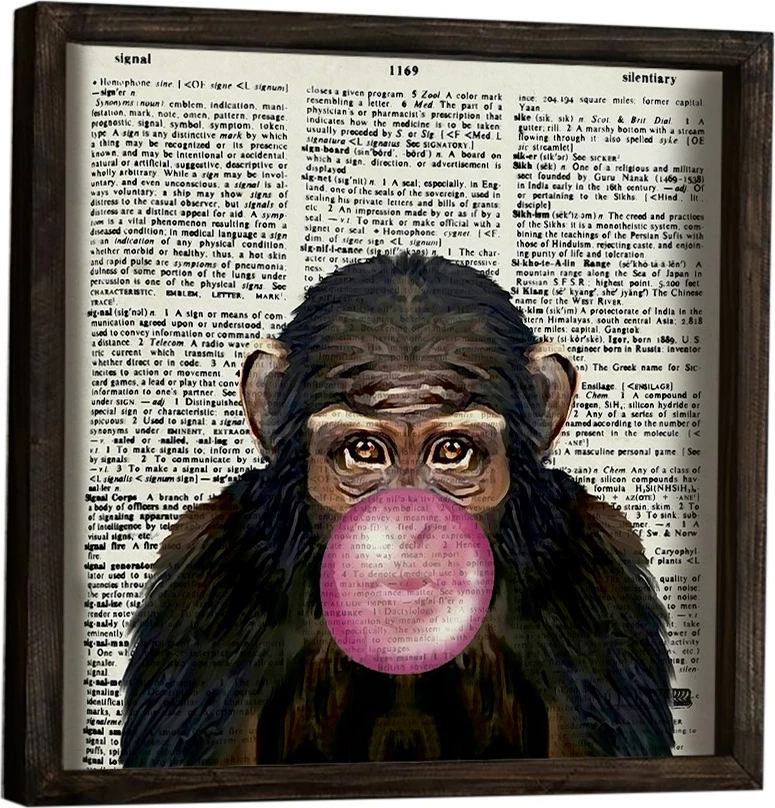 Pikturë dekorative me kornizë, MDF, majmun me çamçakëz, KZM519, 34x34cm