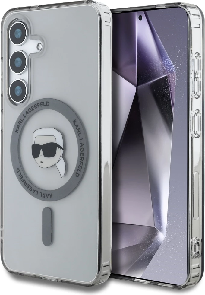 Mbështjellës Karl Lagerfeld Button Karl Head Printed Logo MagSafe për Samsung Galaxy S25, zi